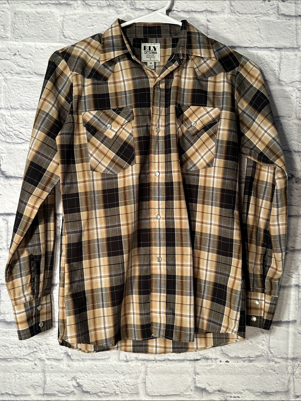 Kids Boys Beige and Black Plaid Western Shirt
